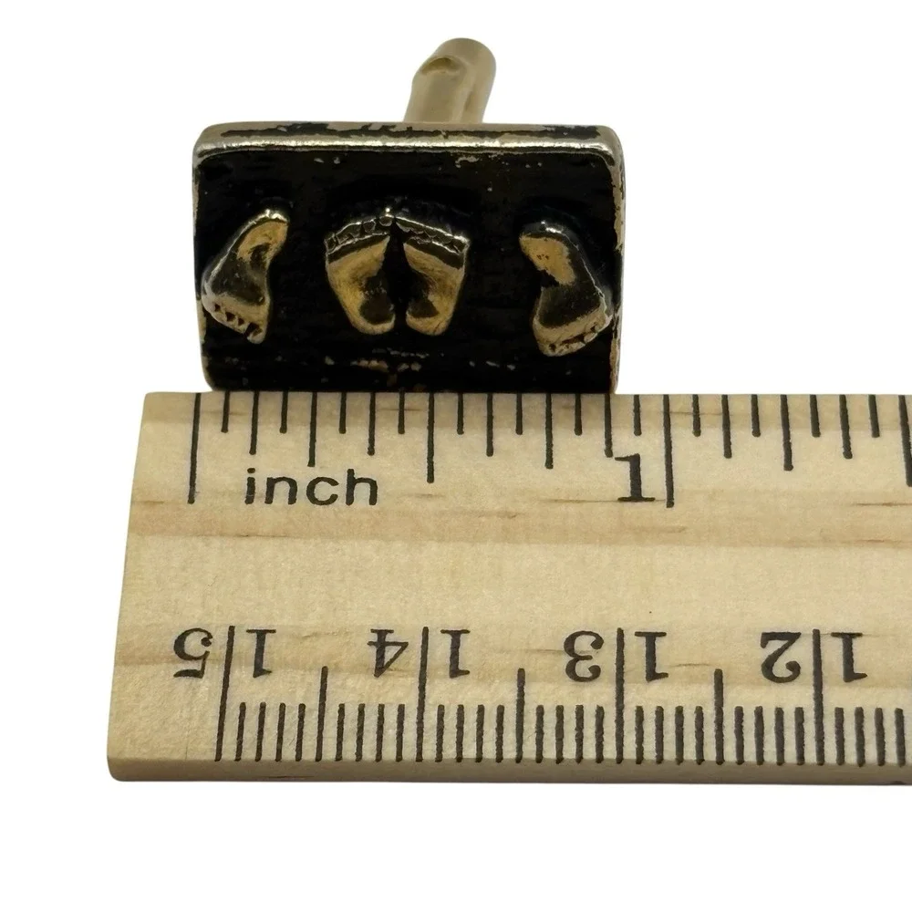 Naughty Feet Rectangle Cufflinks Adult Humor‎ Funny VTG Gold Tone Black Risque